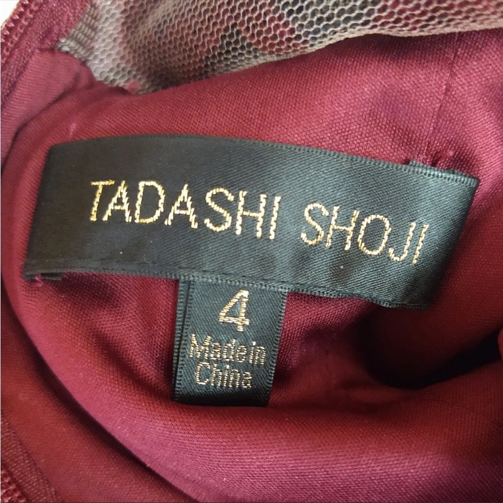 Sequined Burgandy/Cabernet Tadashi Shoji Illusion Dress Size 4 - Picture 7 of 9